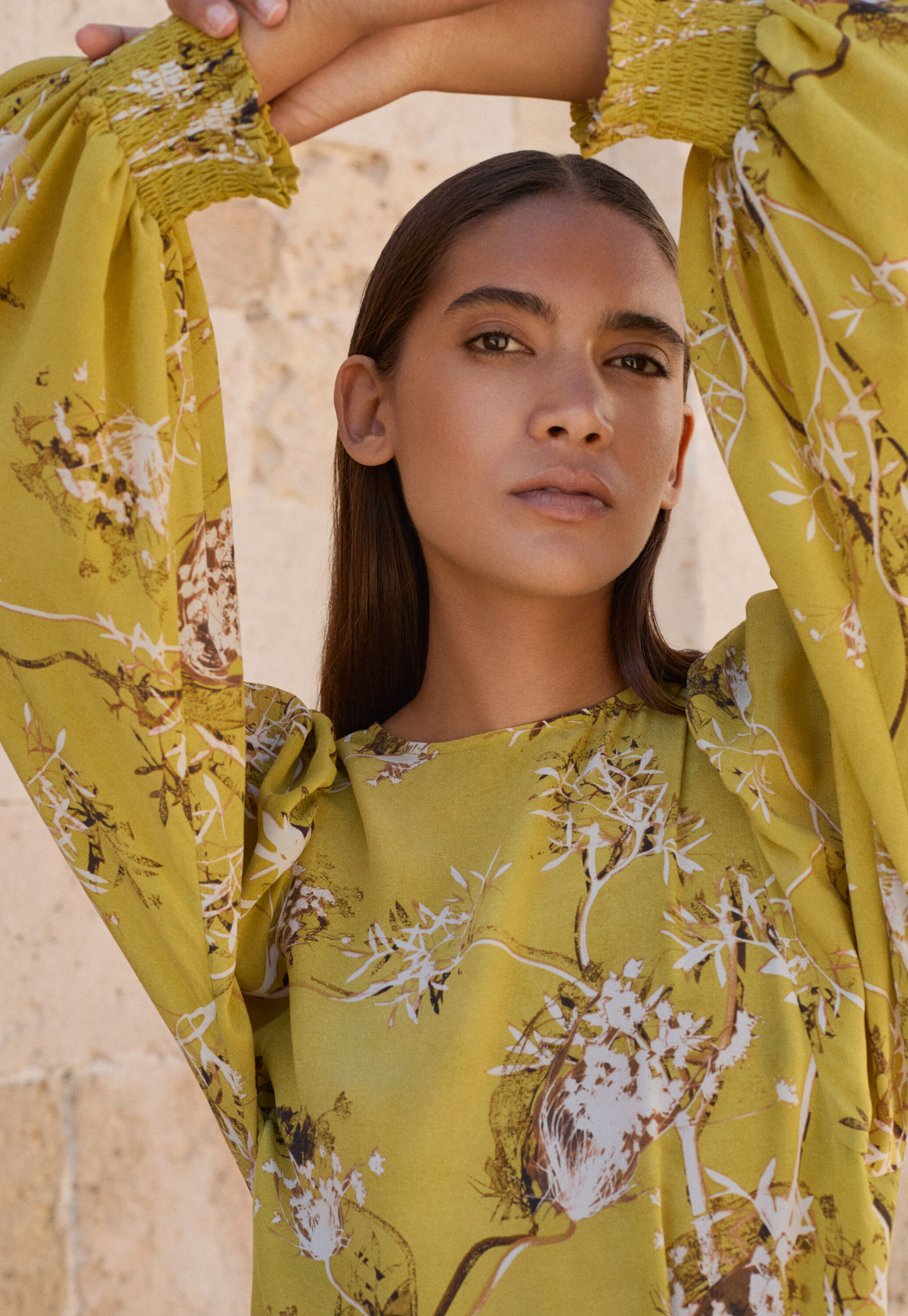 Print-Bluse mit gerafften &Auml;rmeln