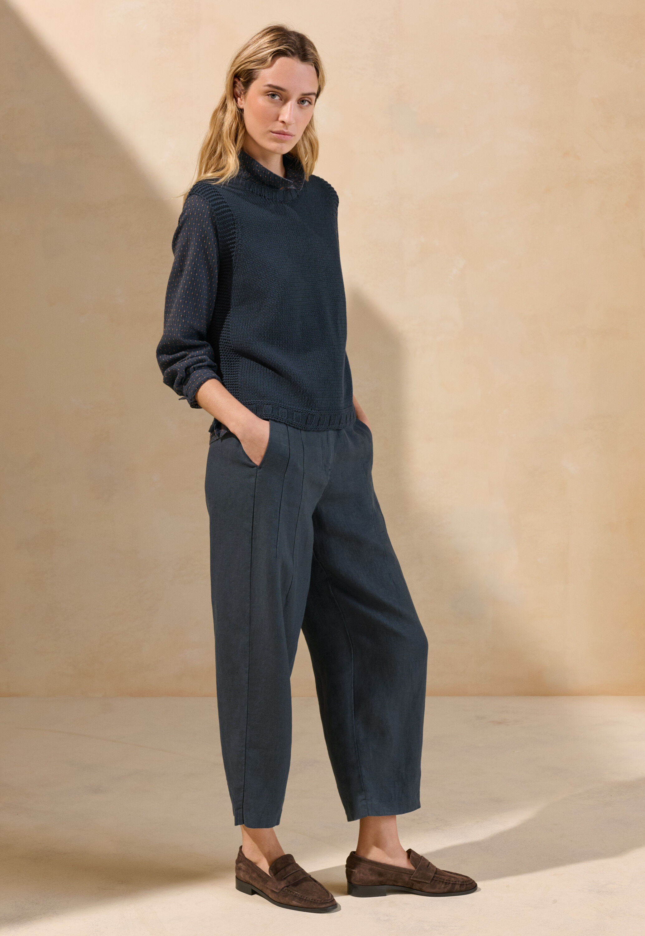 Bluse in Strichmuster-Webung
