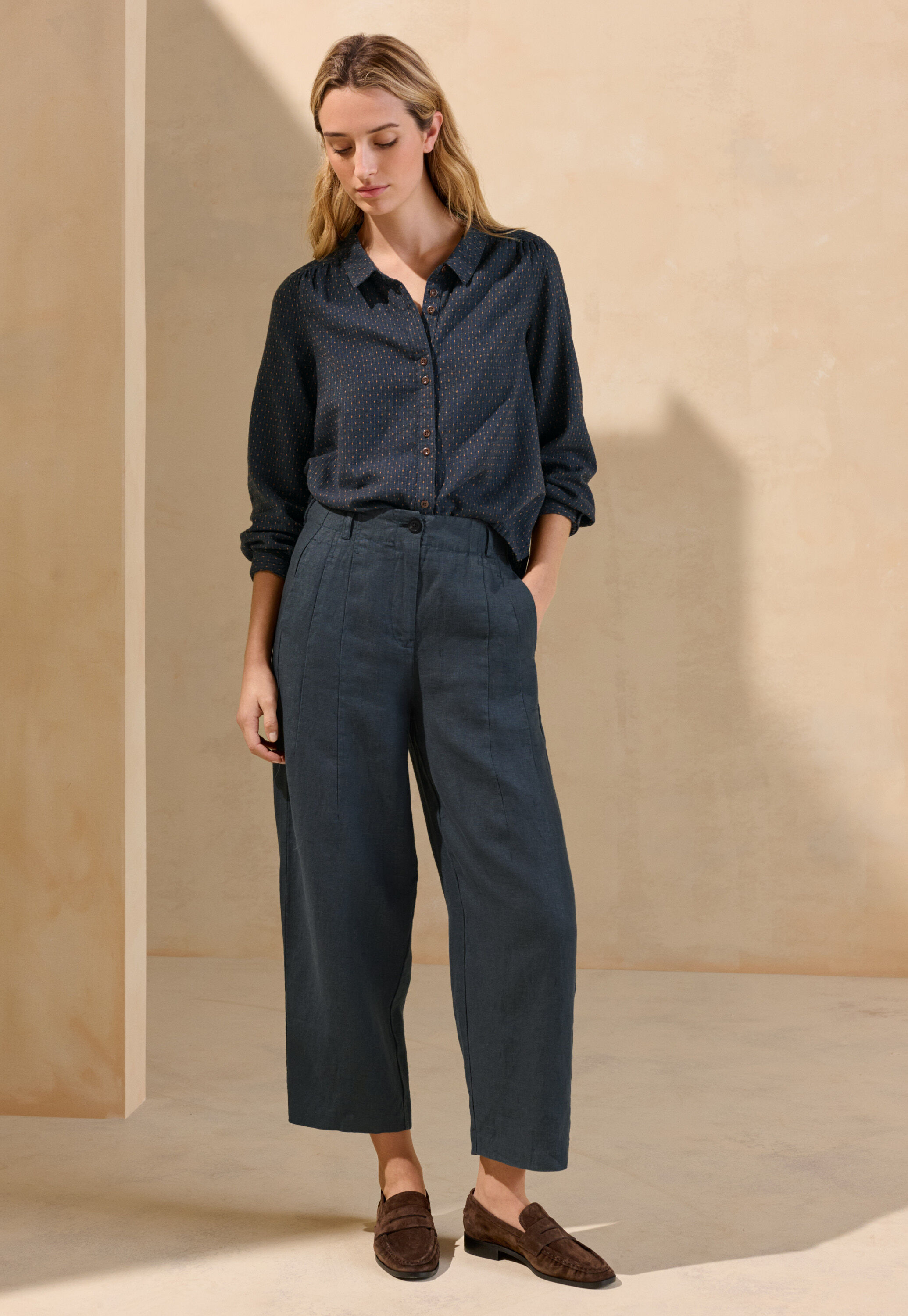 Bluse in Strichmuster-Webung