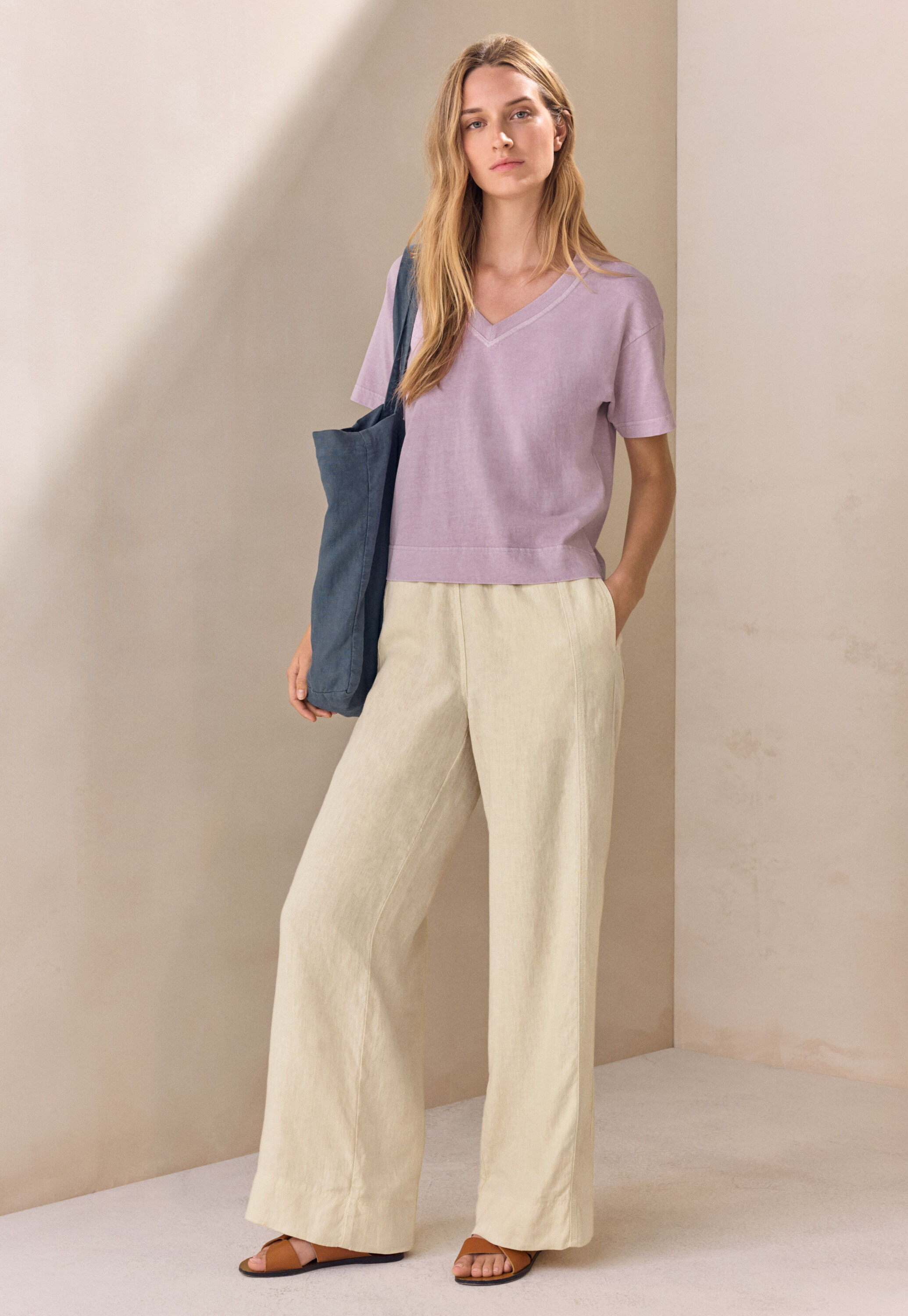 Hose mit weitem Bein, Natur/Creme, large