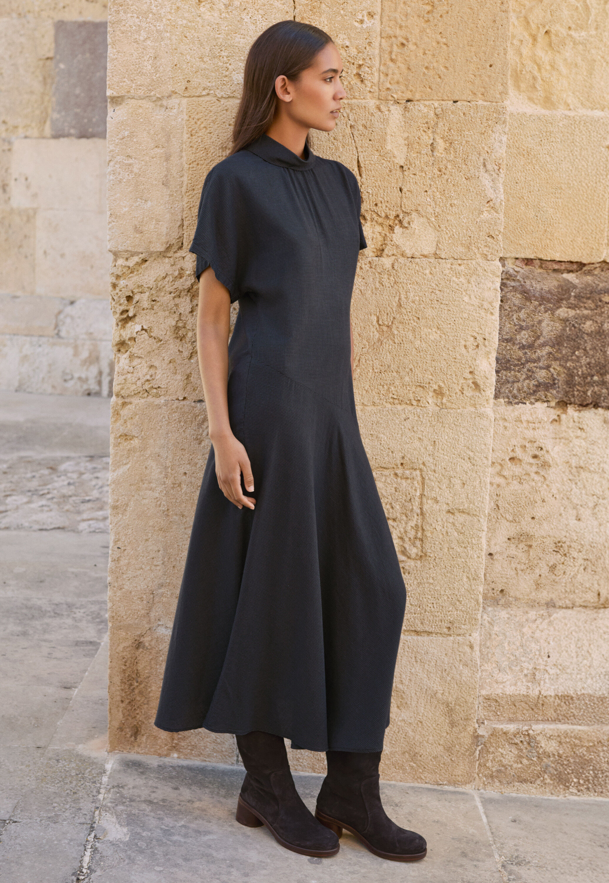 Kleid mit Hahnentrittmuster