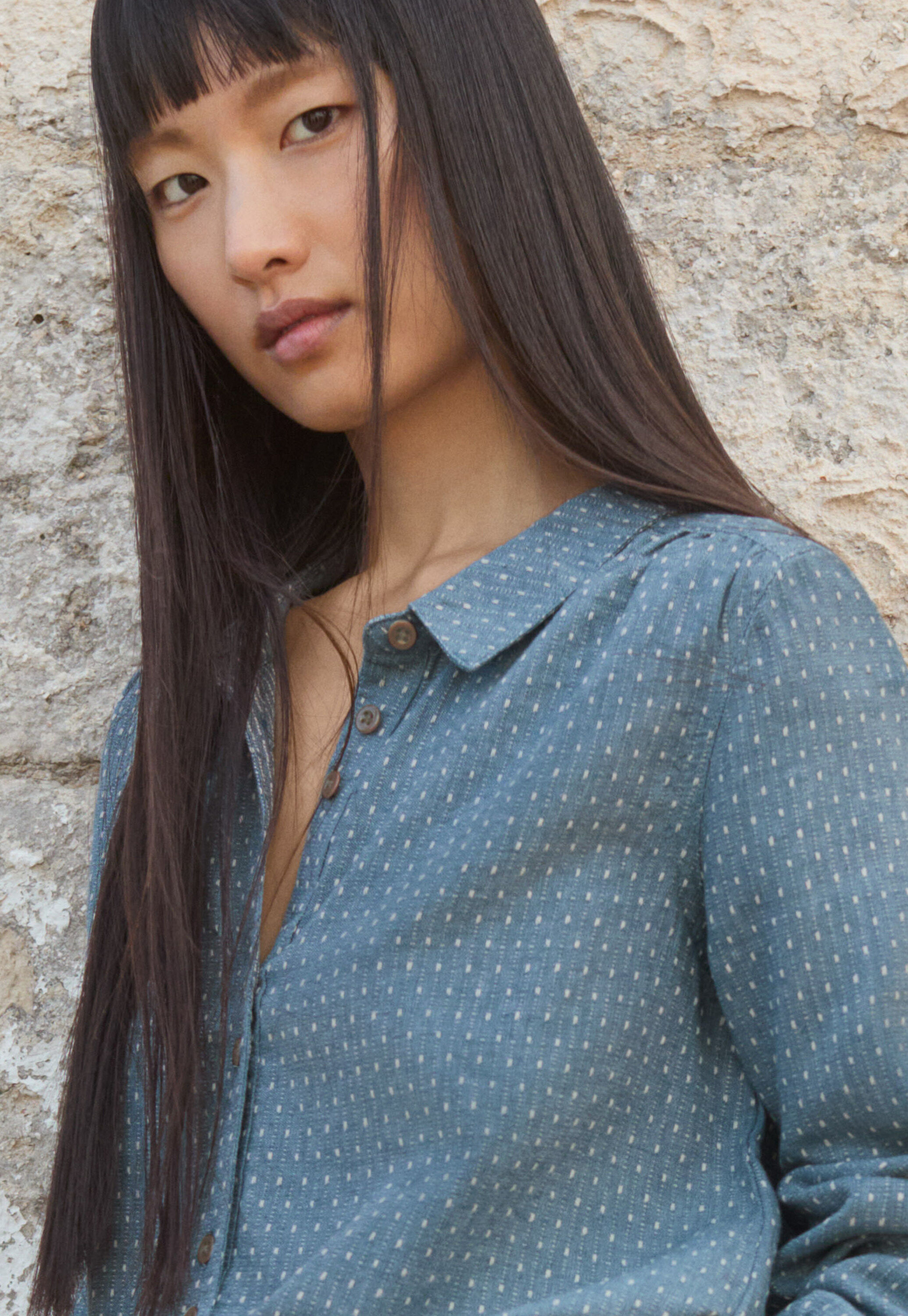 Bluse in Strichmuster-Webung