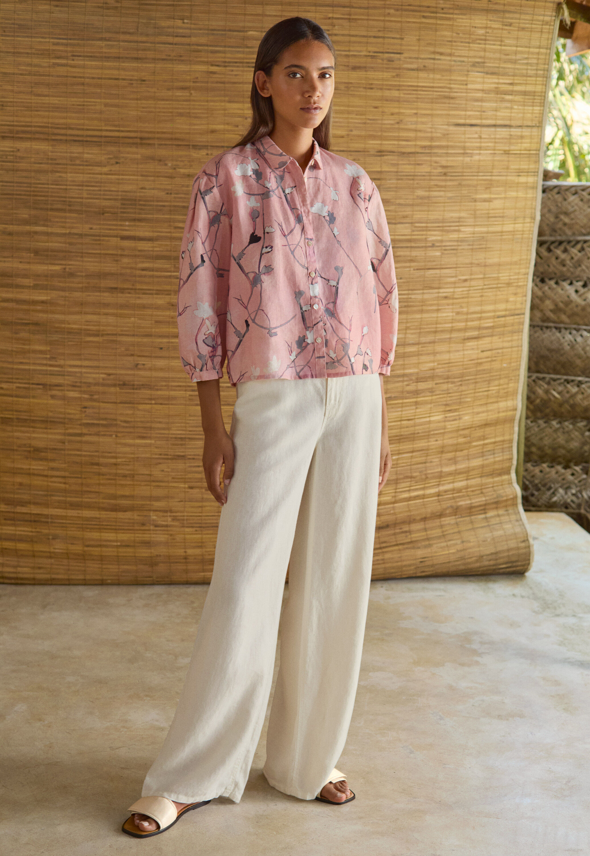 Print-Bluse mit Falten&auml;rmeln