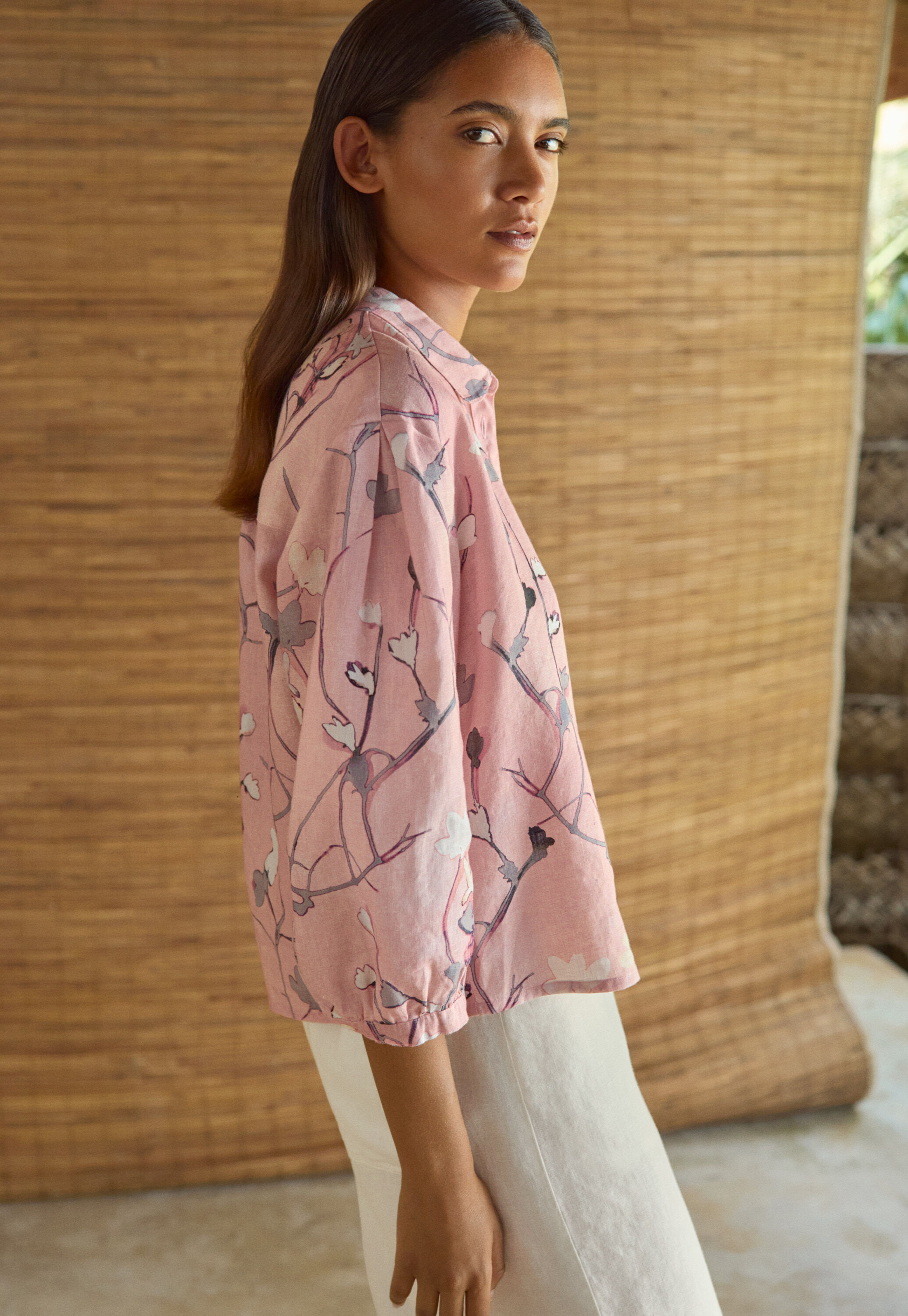 Print-Bluse mit Falten&auml;rmeln