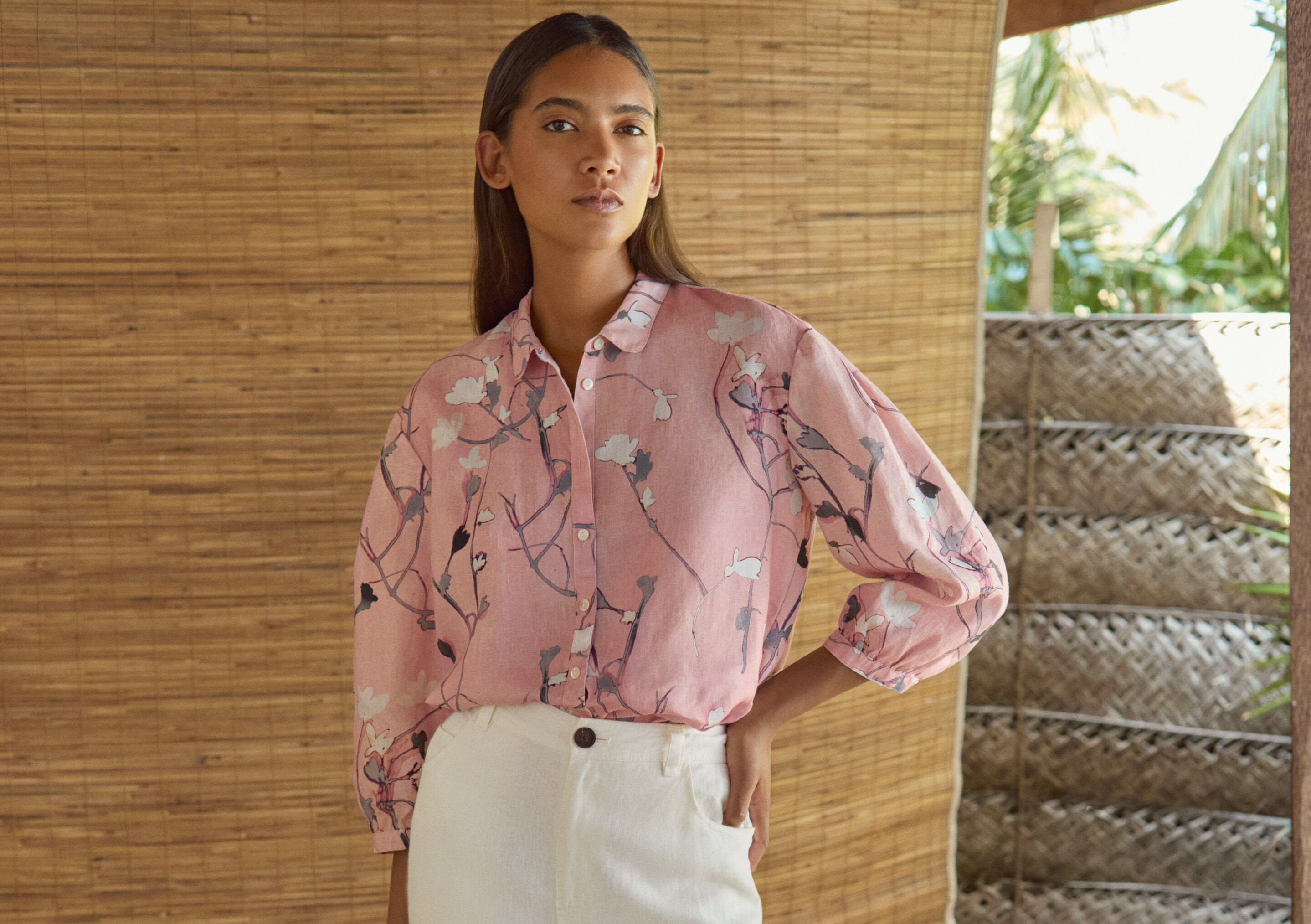 Print-Bluse mit Falten&auml;rmeln