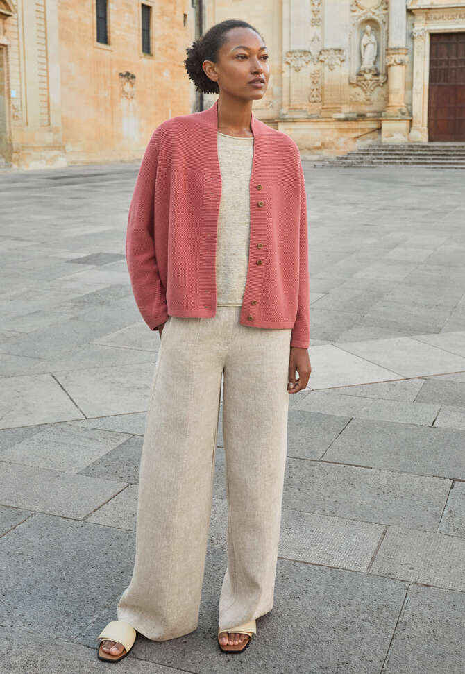 Cardigan mit Knopfleiste, Koralle, completeTheLook