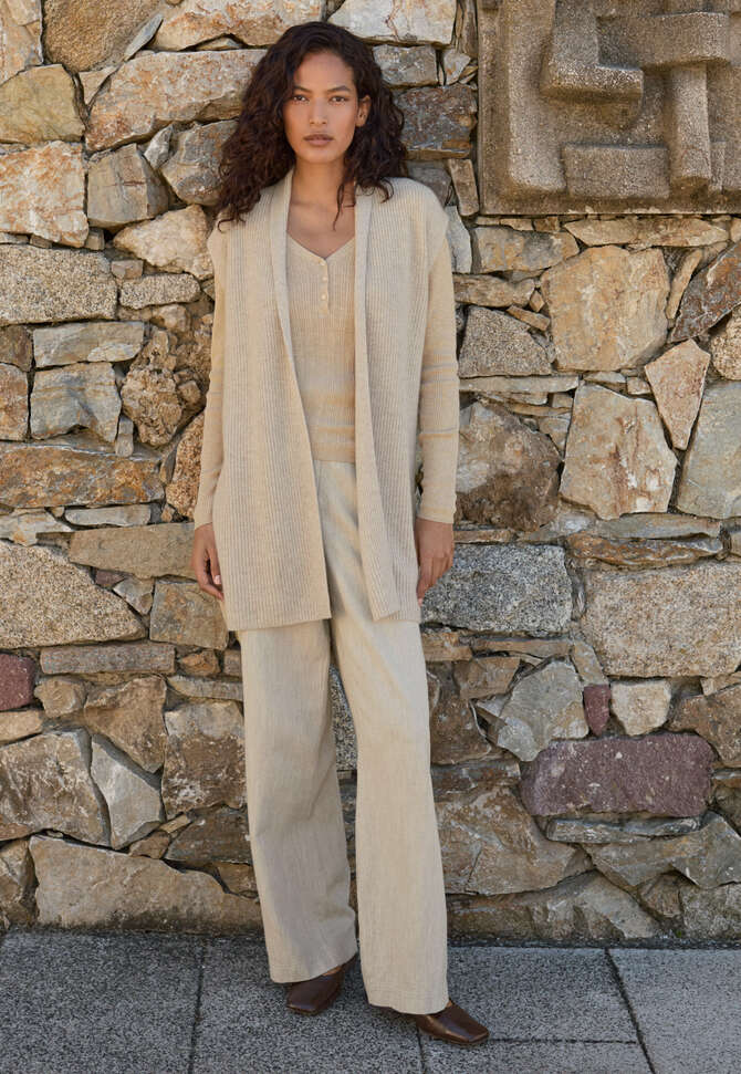 &Auml;rmelloser Rippstrick-Cardigan, Ecru/Rehbraun, completeTheLook