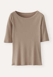 Geripptes Jersey-Oberteil, Taupe, webstill