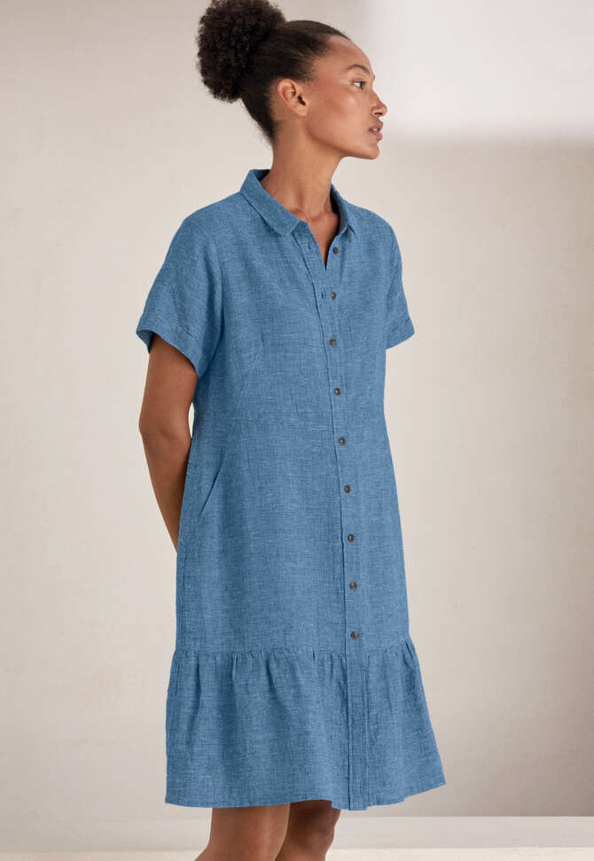 Kleid mit gerafftem Saum, Aqua/Navyblau, completeTheLook
