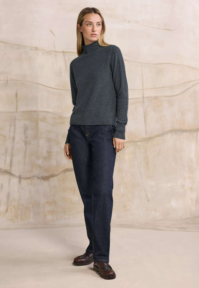 Pullover mit hohem Kragen, Petrol-Schiefer, completeTheLook