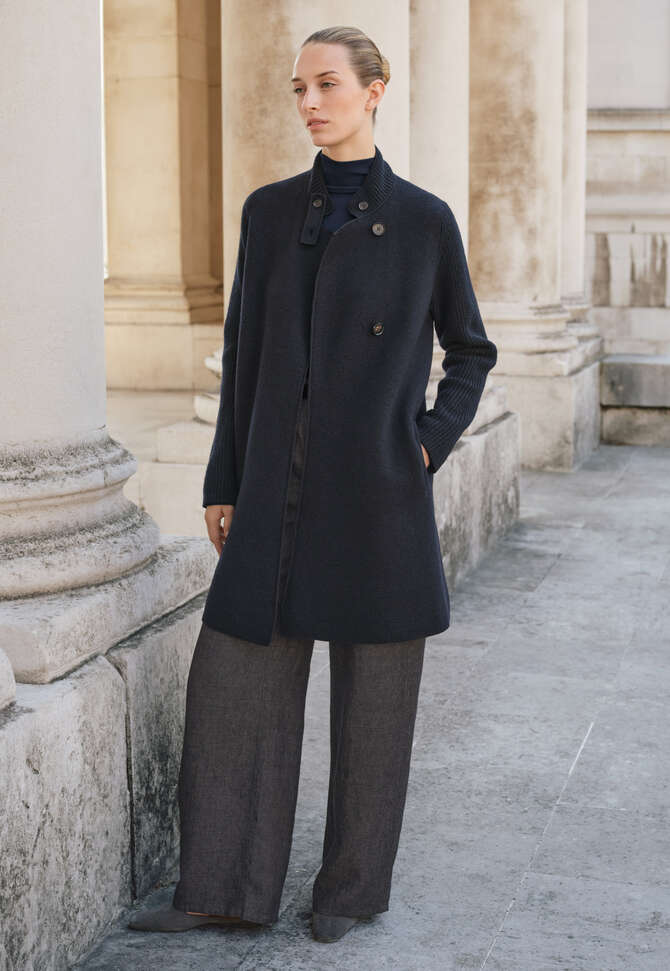 Ribbed sleeve coatigan, Blue black, completeTheLook