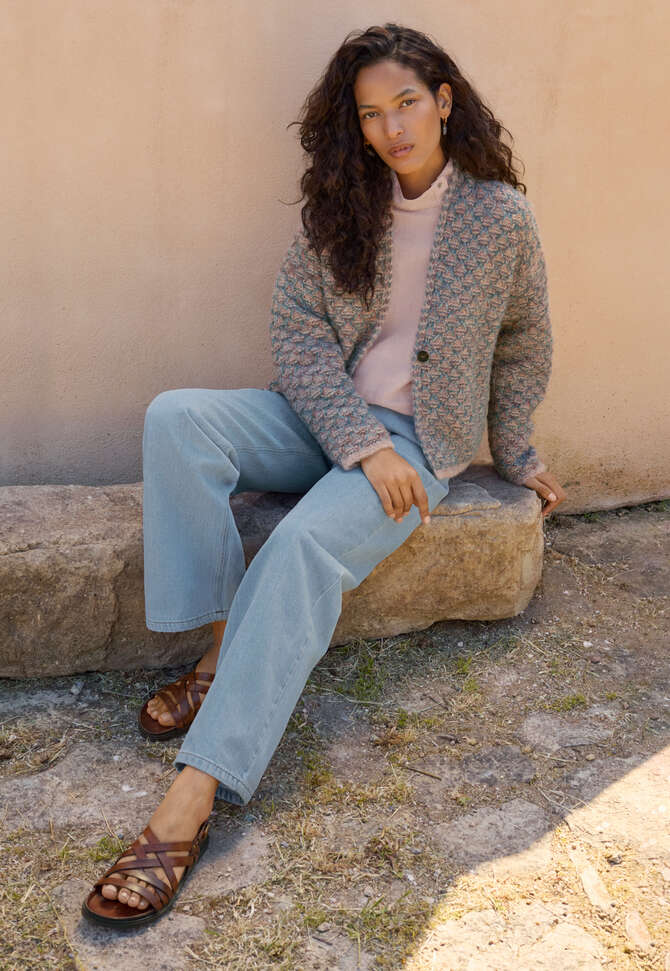 Wabenmuster-Cardigan, Ros&eacute;/Aquamarin, completeTheLook