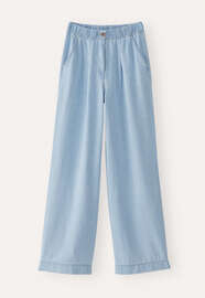 Indigo-gef&auml;rbte weite Hose, Blasses Denimblau, webstill