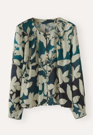 Bluse mit Print, Petrolgrau, webstill