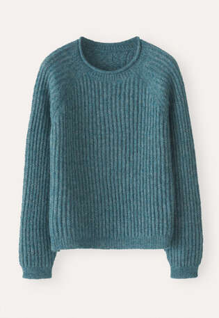 Ripppullover mit Rundhalsausschnitt, Aquamarin, webstill