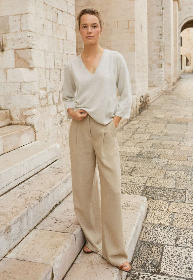 V-Ausschnitt-Pullover, Perlgrau, completeTheLook