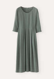 Kleid mit U-Ausschnitt, Salbeigrau, webstill