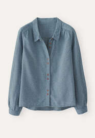 Bluse in Strichmuster-Webung, Blasses Denimblau, webstill