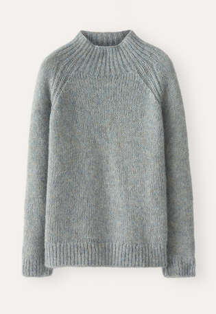 Raglanpullover mit Trichterkragen, Frostiges Blau, webstill