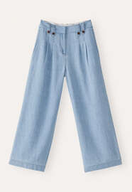Indigo-gef&auml;rbte, k&uuml;rzer geschnittene Hose, Blasses Denimblau, webstill