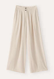 Hose mit weitem Bein, Blasses Naturbeige, webstill