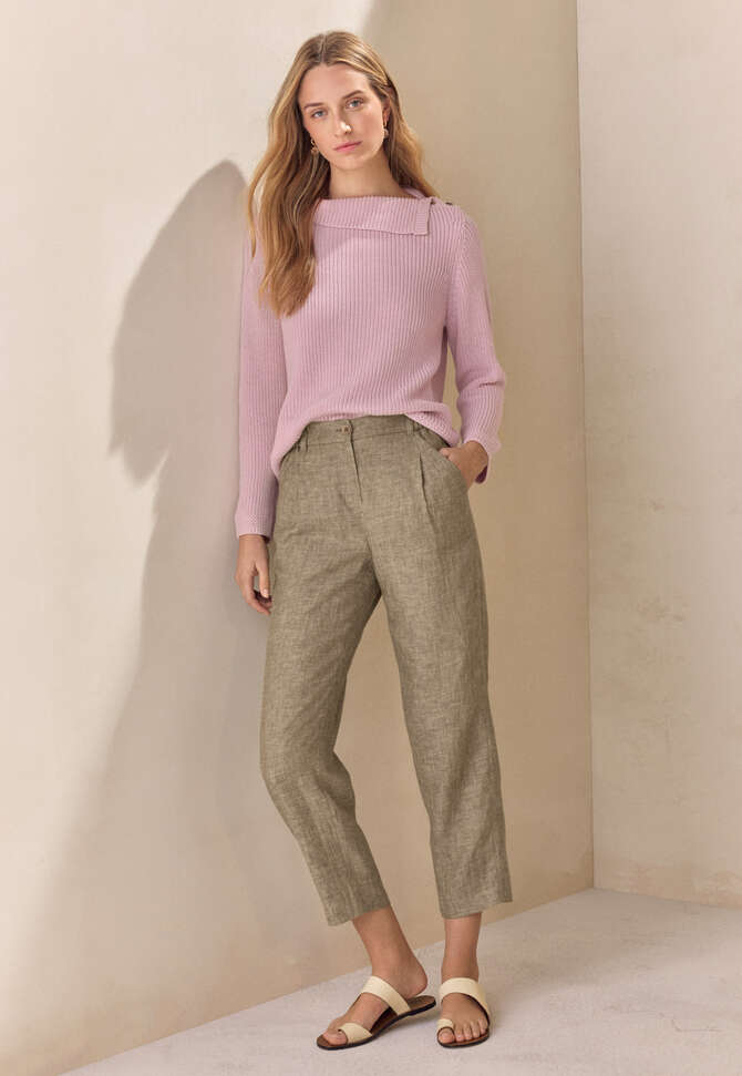 K&uuml;rzere, schmal zulaufende Hose, Oliv-Taupe, completeTheLook