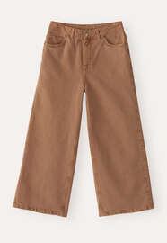 K&uuml;rzer geschnittene Jeans mit weitem Bein, Lohbraun/Braun, webstill