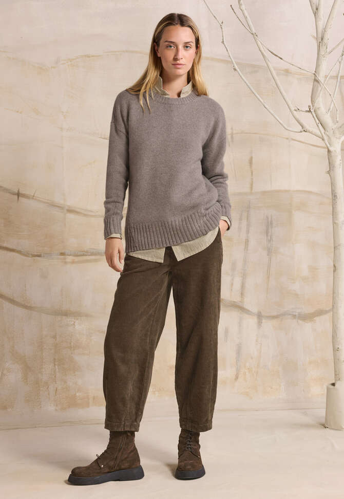 Legerer Rundhalspullover, Zartes Braun, completeTheLook