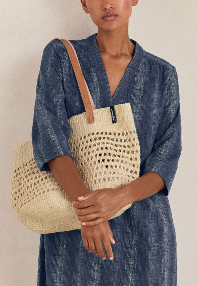 Shopper mit Lederriemen, Helles Steinbeige, completeTheLook