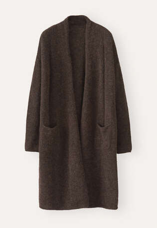 Verschlussloser Cardigan, Dunkelbraun, webstill