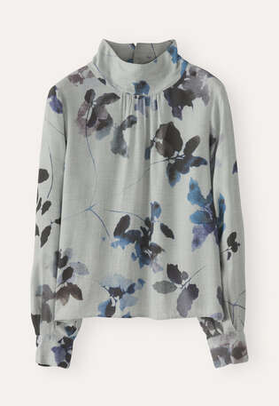 Bedruckte Bluse, Blau/Grau, webstill