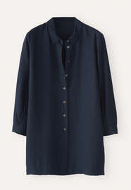 Bluse mit tiefen Seitenschlitzen, Blauschwarz, webstill