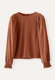 Bluse mit gerafften &Auml;rmeln, Rouge, webstill