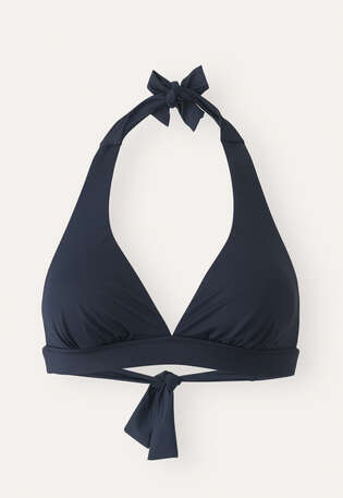Neckholder-Bikini-Oberteil, Petrolblau, webstill