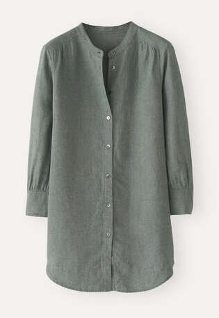 Lange Bluse mit geschwungenem Saum, Dunkles Lorbeer, webstill