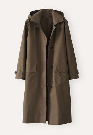 Trenchcoat mit Kapuze, Khakigrau, webstill