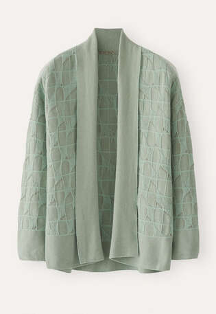 Gemusterter Cardigan, Aqua/Taupe, webstill