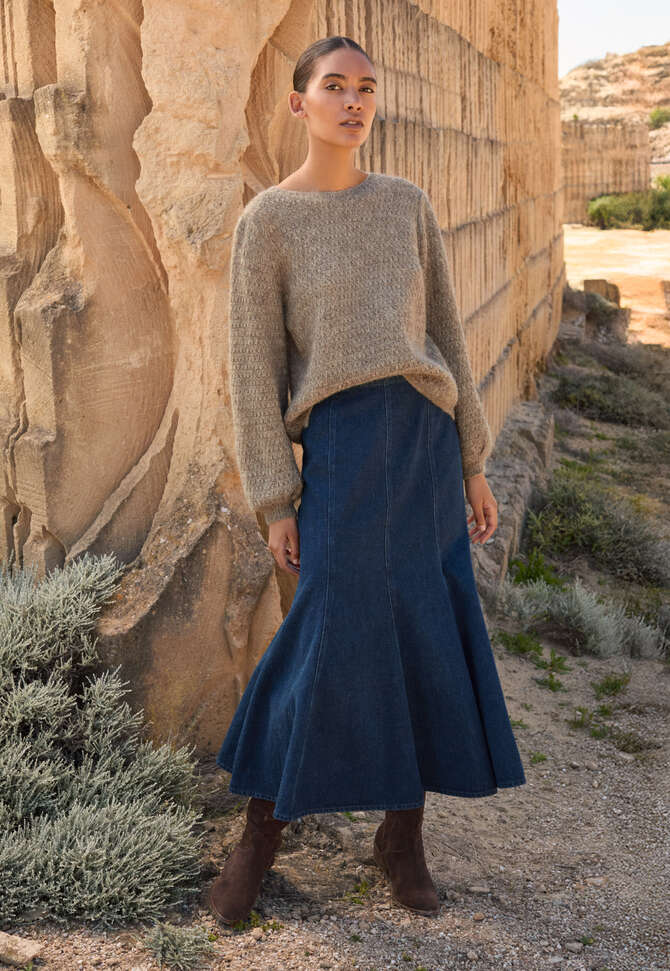 Rock mit Teilungsn&auml;hten, Dunkler Denim, completeTheLook