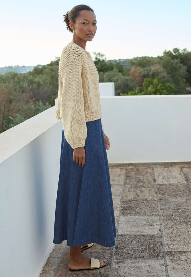 Indigo-gef&auml;rbter Rock mit Godets, Dunkles Denimblau, completeTheLook