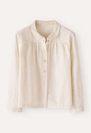 Bluse mit rundem Kragen, Blasses Naturbeige, webstill