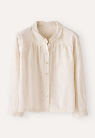 Bluse mit rundem Kragen, Blasses Naturbeige, webstill
