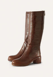 Stiefel mit Absatz, Dunkles Lohbraun, webstill