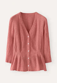 Bluse mit plissierter Taille, Korallenrosa, webstill