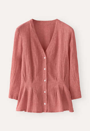 Bluse mit plissierter Taille, Korallenrosa, webstill