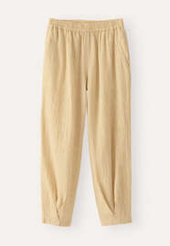 Schmal zulaufende Crinkle-Hose, Zartes Gelb, webstill