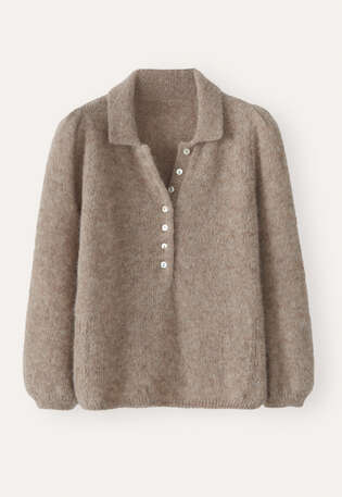 Pullover mit Kragen, Rehbraun, webstill