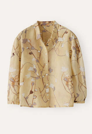 Print-Bluse mit Falten&auml;rmeln, Blasses Honiggelb, webstill