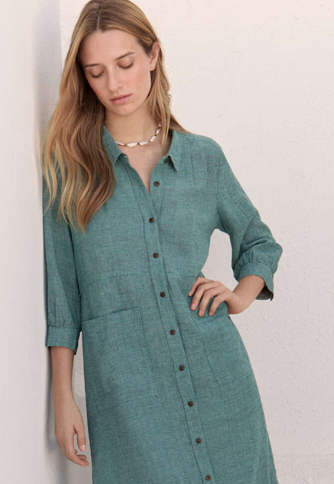 Kleid mit Faltendetail, Dunkles Aqua, completeTheLook