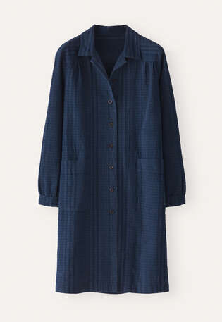 Gestreiftes Hemdblusenkleid, Dunkelblau, webstill