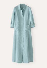 Maxikleid mit Knopfleiste, Blasses Ozeanblau, webstill